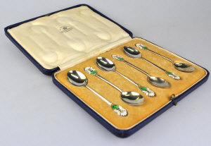 Appraisal: A cased set of six Mappin Webb silver gilt coffee