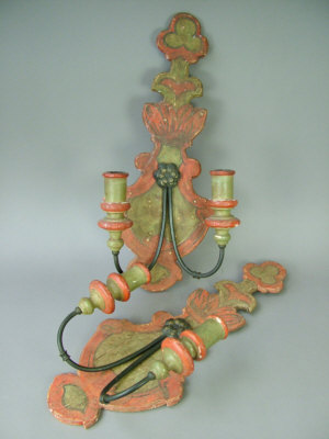 Appraisal: A pair of Continental painted wooden twin branch wall lights