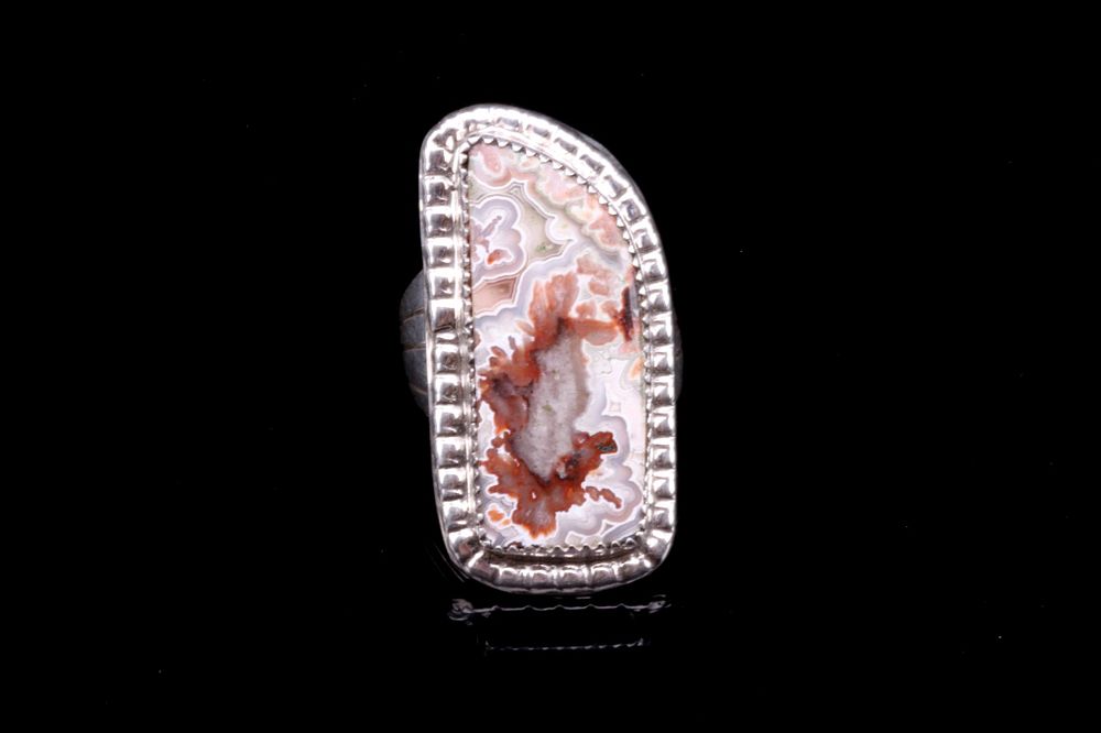 Appraisal: Navajo Sterling Silver Lace Agate Signed Ring Featured in this