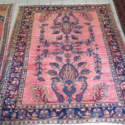 Appraisal: Mahal Type Persian Handmade Rug florals on salmon field '