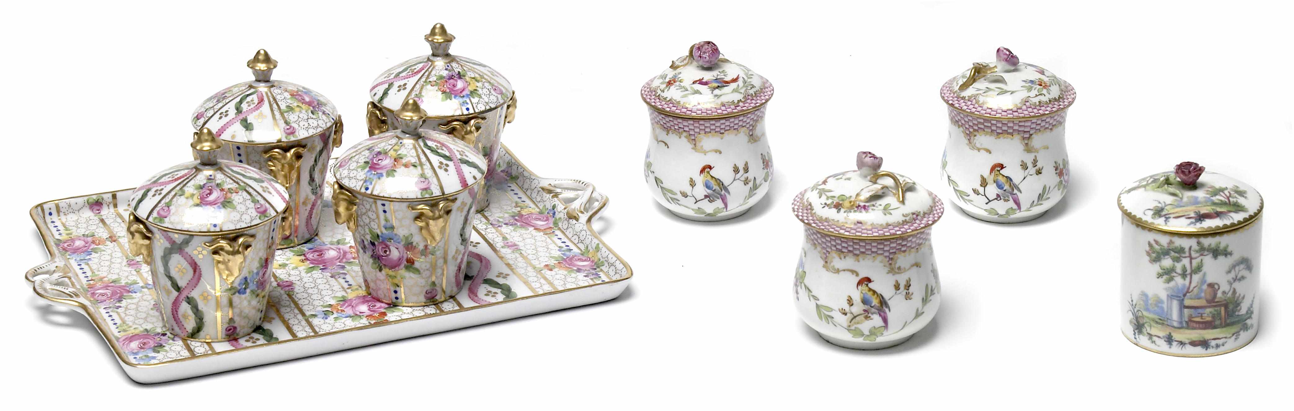 Appraisal: A set of four French porcelain pots de crme and