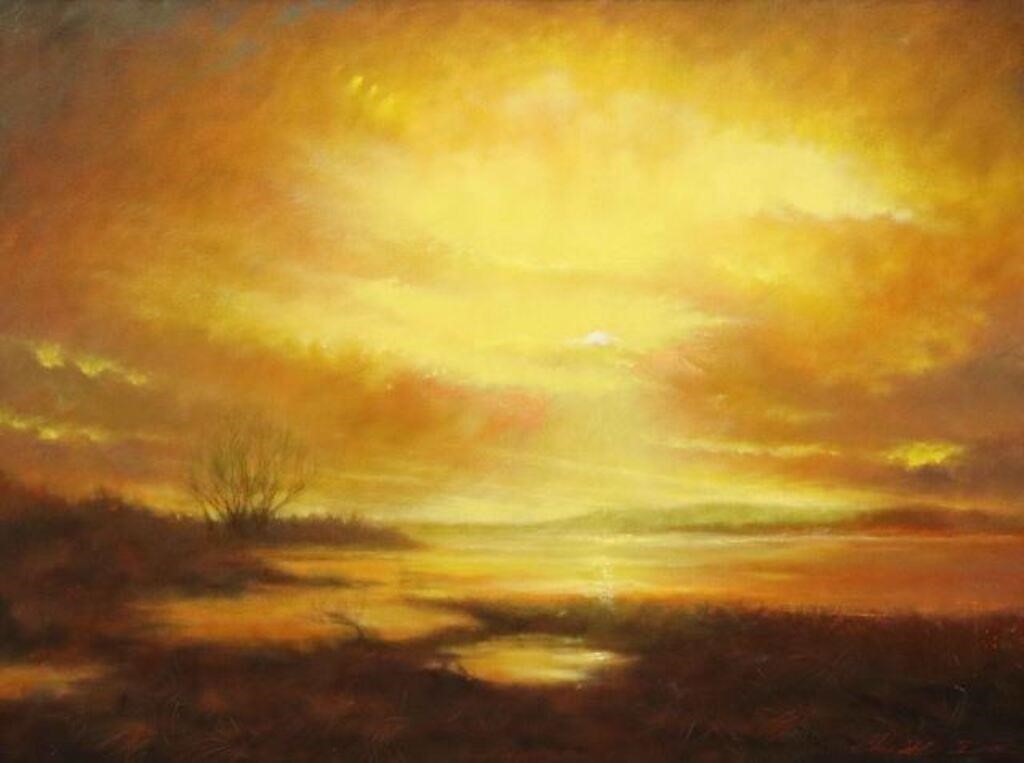 Appraisal: Framed oil on canvas painting Sunset at Canyon Lake signed