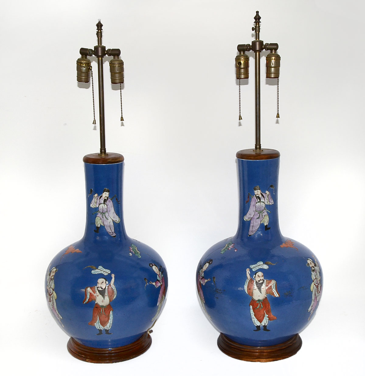 Appraisal: PAIR OF BLUE GROUND CHINESE LAMPS -Large Opposing Chinese blue