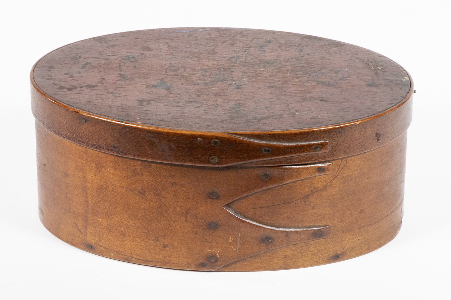 Appraisal: SHAKER OVAL WOODEN PANTRY BOX th c Oval Two-Finger Pantry