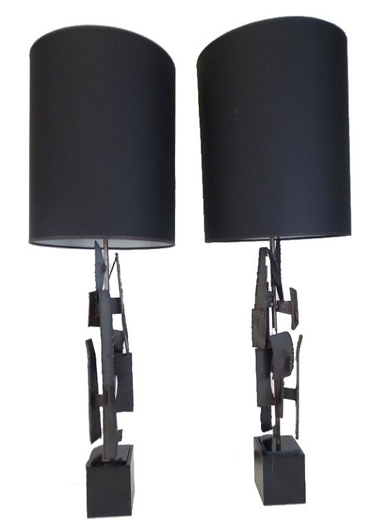 Appraisal: Pair of Brutalist Bronze Cube Form Lamps Pair of Brutalist