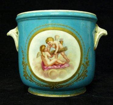 Appraisal: A French late th Century two-handled wine cooler painted ovals