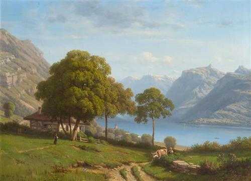 Appraisal: GEORGE-JULLIARD HENRI-PHILIPPE Geneva Vue du lac d'Annecy Oil on canvas