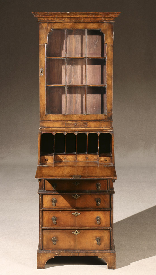 Appraisal: George I Style Walnut Slant-Front Bureau Bookcase Late th Century