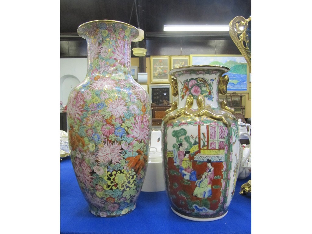 Appraisal: Chinese millefiori vase and another decorated with figures in a