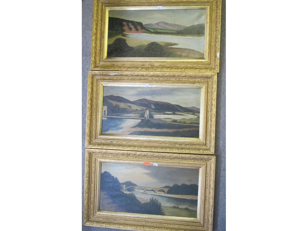 Appraisal: Lot comprising three oil on canvas landscapes