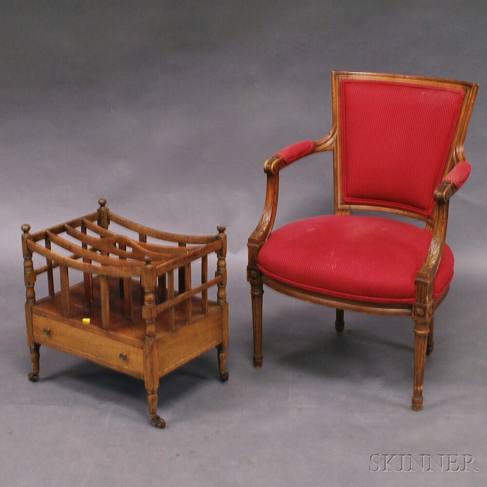 Appraisal: George III-style Bleached Mahogany Canterbury and a Carved Walnut Fauteuil