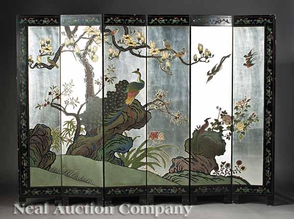 Appraisal: A Chinese Carved Lacquer Six Panel Screen mid- th c