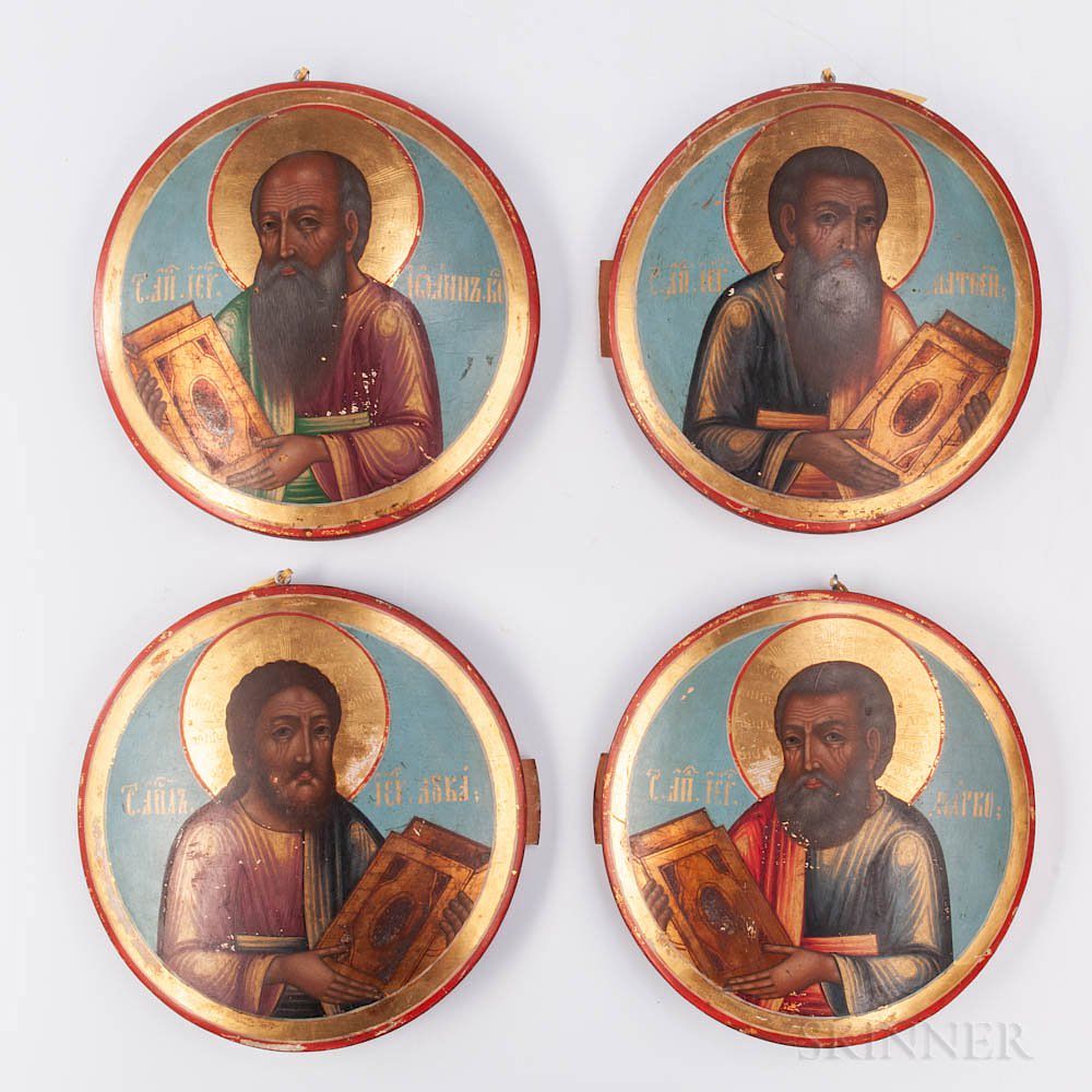 Appraisal: Four Russian Icons Depicting the Evangelists Four Russian Icons Depicting