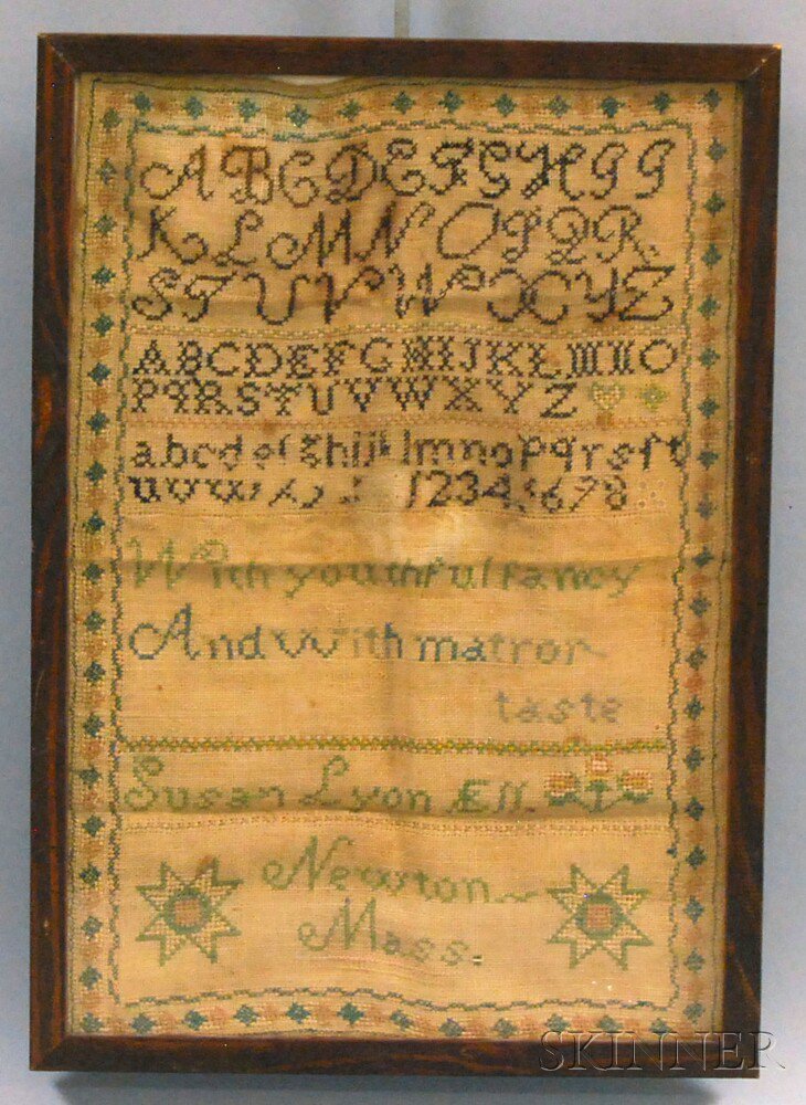 Appraisal: Needlework Sampler Susan Lyon AE Newton Massachusetts th century worked