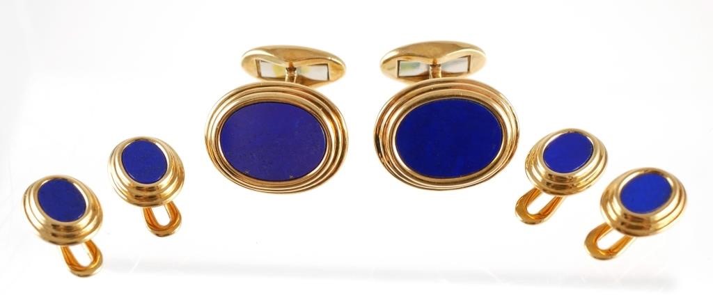 Appraisal: Pair of K yellow gold and lapis lazuli cufflinks The