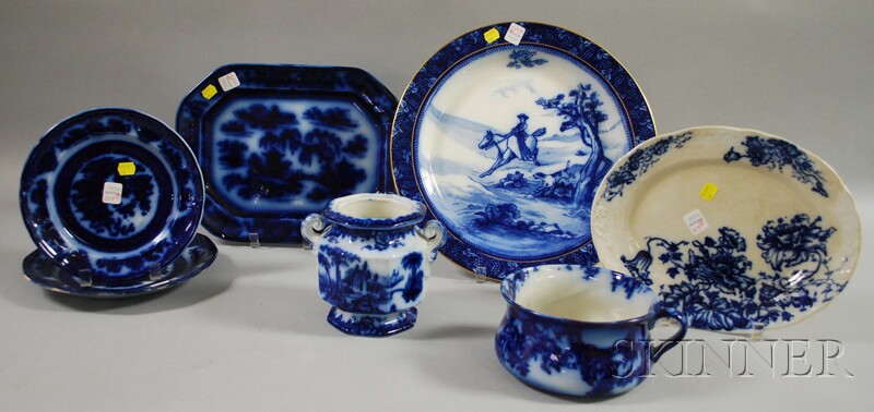 Appraisal: Seven Pieces of Assorted Flow Blue Ceramic Tableware