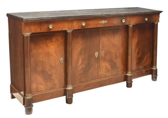 Appraisal: French Empire style marble-top mahogany sideboard early th c fitted