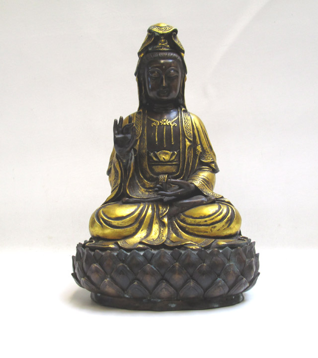 Appraisal: GILT BRONZE SCULPTURE OF QUAN YIN having finely detailed features