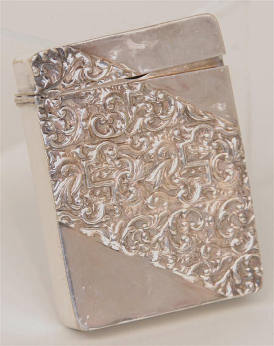 Appraisal: SILVER CARD HOLDER With geometric design x