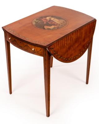 Appraisal: A late th Century satinwood Pembroke table the top painted