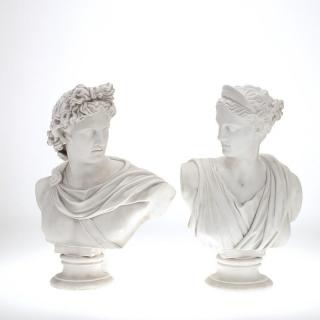 Appraisal: Pair large Parian busts of Apollo and Diana Pair large