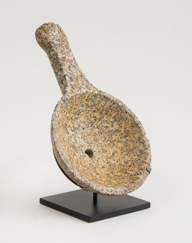 Appraisal: MARBLE STRAINER WITH HANDLE Now raised on a stand Overall