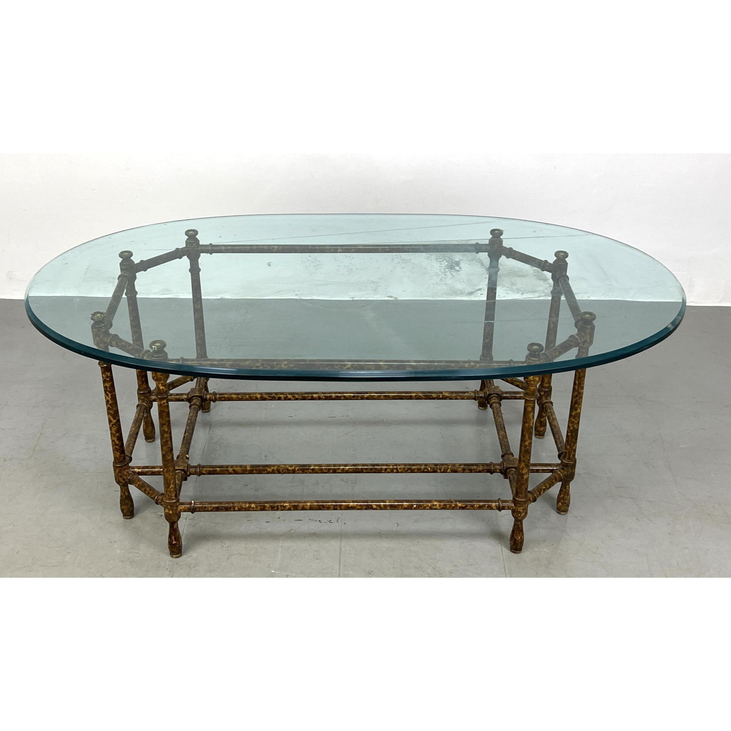 Appraisal: Glass Top Modernist Coffee Table Faux Tortoise Frame Baker style