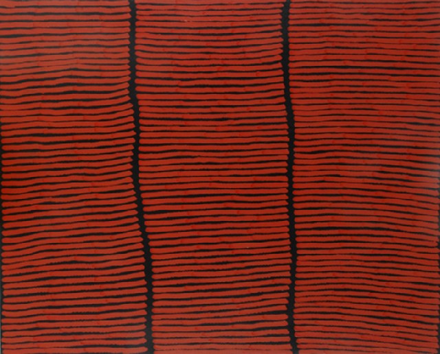 Appraisal: Ronnie Tjampitjinpa born circa Tingari acrylic on linen inscribed verso