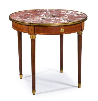 Appraisal: Louis XVI style gilt metal mounted inlaid mahogany center table