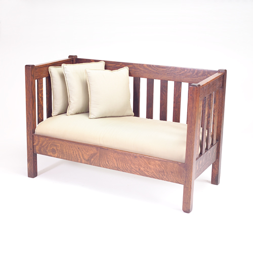 Appraisal: ARTS CRAFTS Cube settee with narrow slats all around and