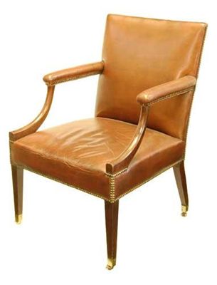 Appraisal: A Gainsborough style mahogany armchair upholstered with brass studded leather