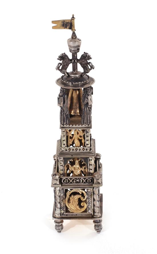 Appraisal: Judaica Continental mixed-metal Besamim spice tower probably German th century