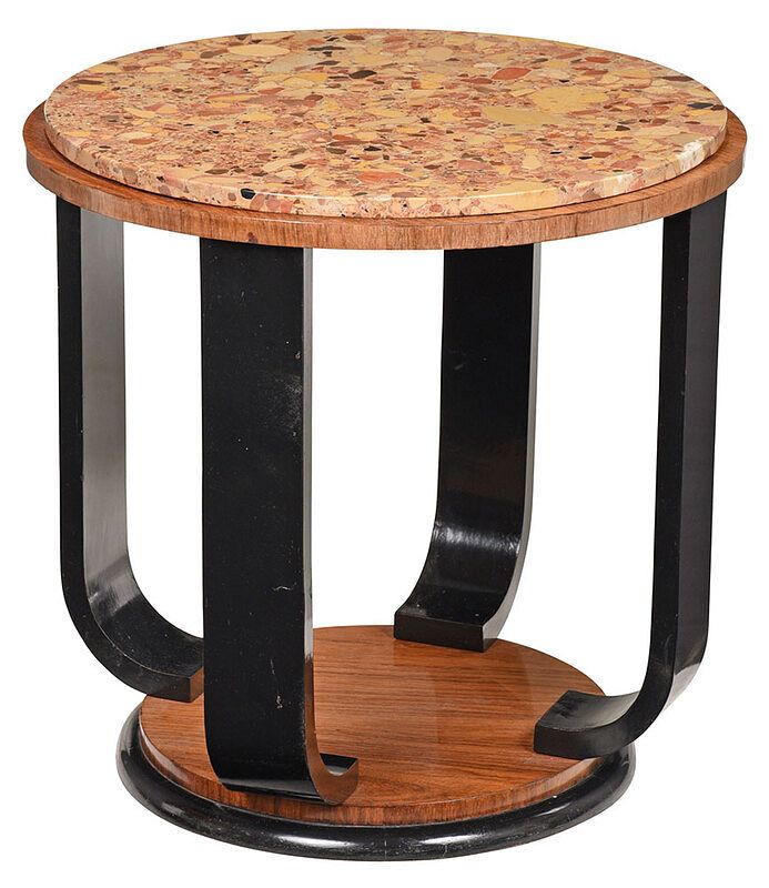 Appraisal: Art Deco Marble Top Walnut Side Table probably Belgium circa