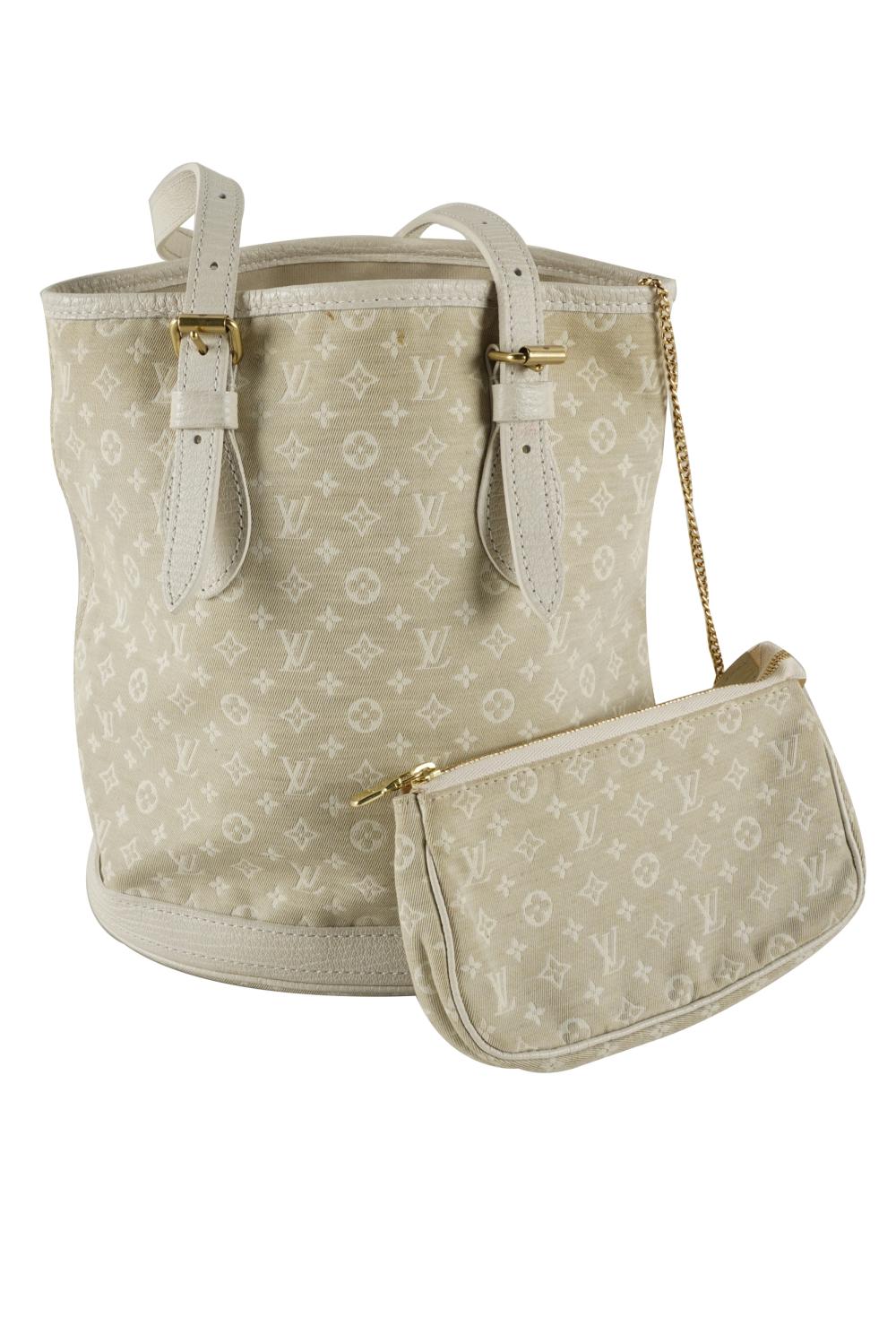 Appraisal: LOUIS VUITTON WHITE CANVAS HANDBAGtogether with a coin purse of