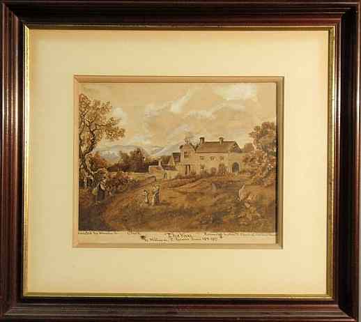 Appraisal: Watercolor painting of a Tudor manor house with a woman