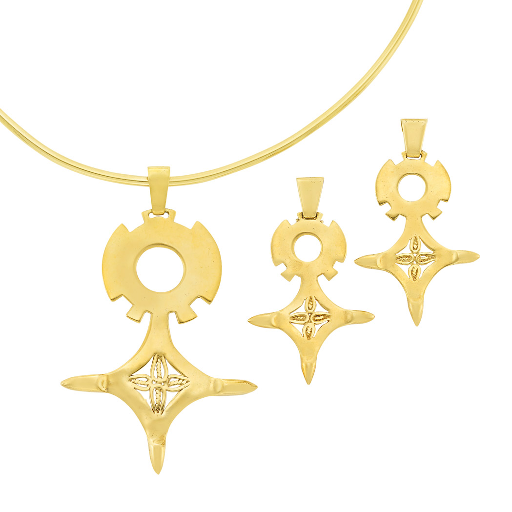 Appraisal: Gold Torque Pendant-Necklace and Pair of Pendant-Earclips Maggie Hayes Inc