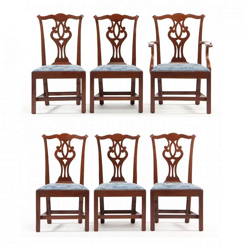 Appraisal: Set of Six Chippendale Style Dining Chairs appear to be