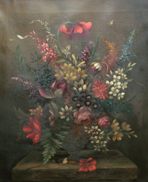 Appraisal: European School late th Century- Still-life of flowers and butterflies