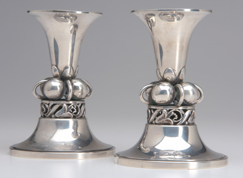 Appraisal: Walter Meyer sterling candlesticks with lopped ball and lily-of-the-valley gallery