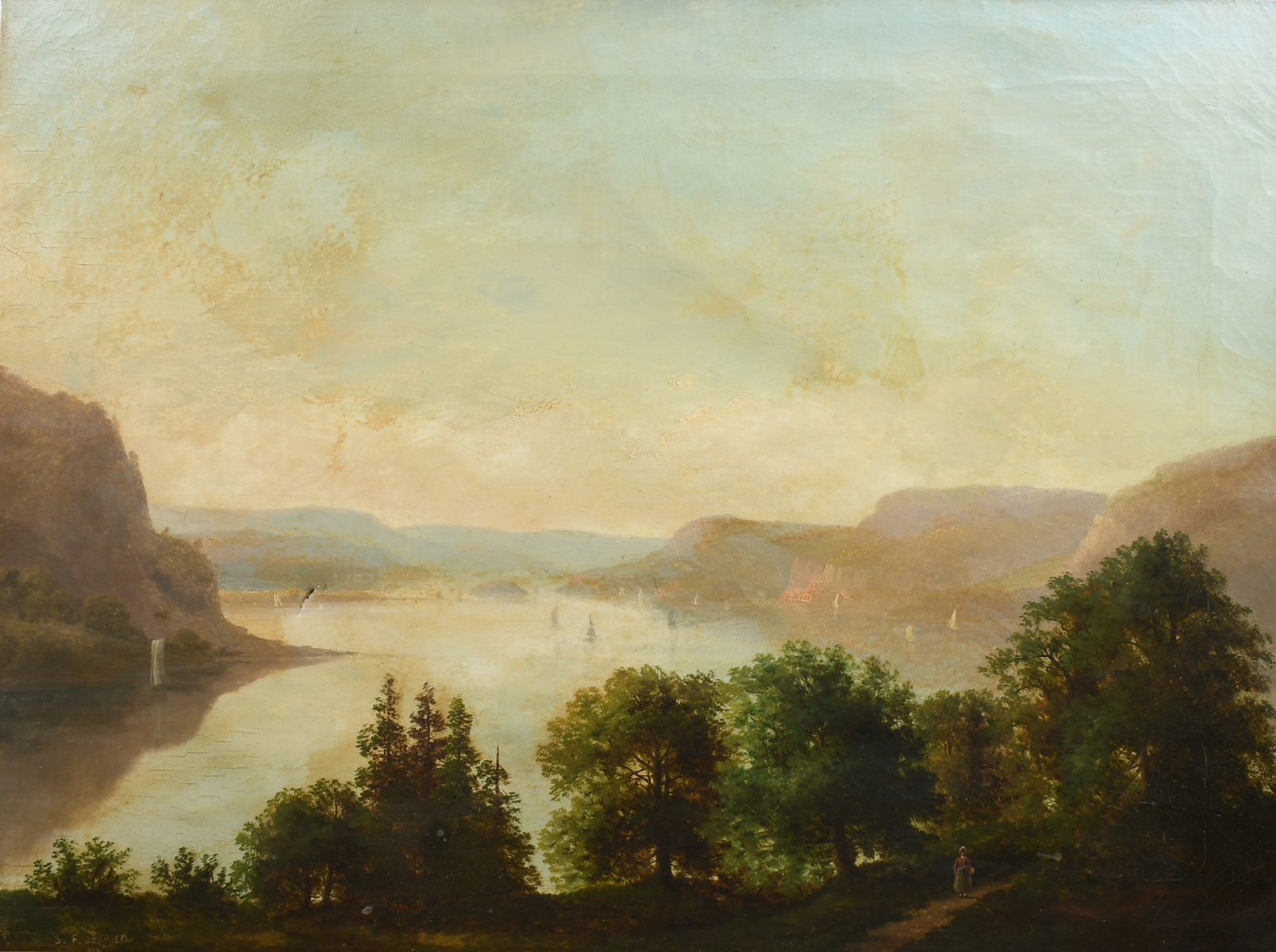 Appraisal: TH CENTURY HUDSON RIVER PAINTING WITH STORM KING Oil Canvas