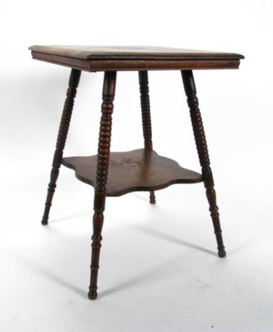 Appraisal: Antique Oak Square Lamp Table turned legs with lower shelf