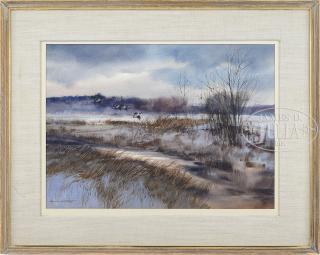 Appraisal: DON STONE American - WINTER LANDSCAPE WITH GEESE IN FLIGHT