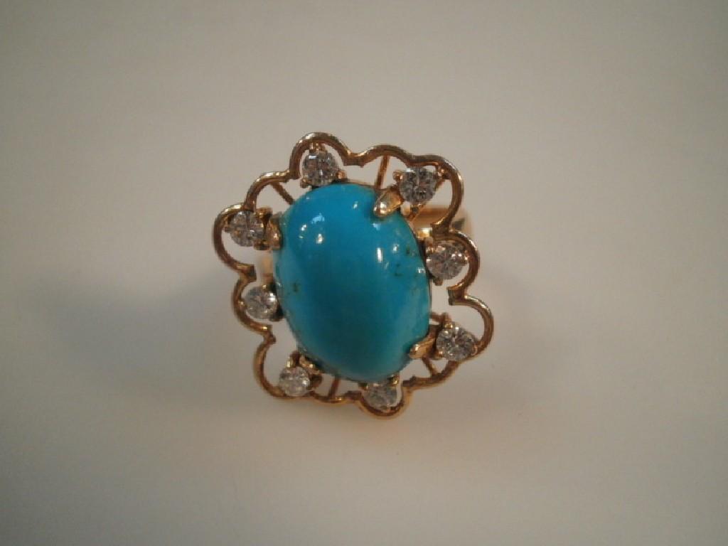 Appraisal: A turquoise and diamond set ring total diamond weight ct