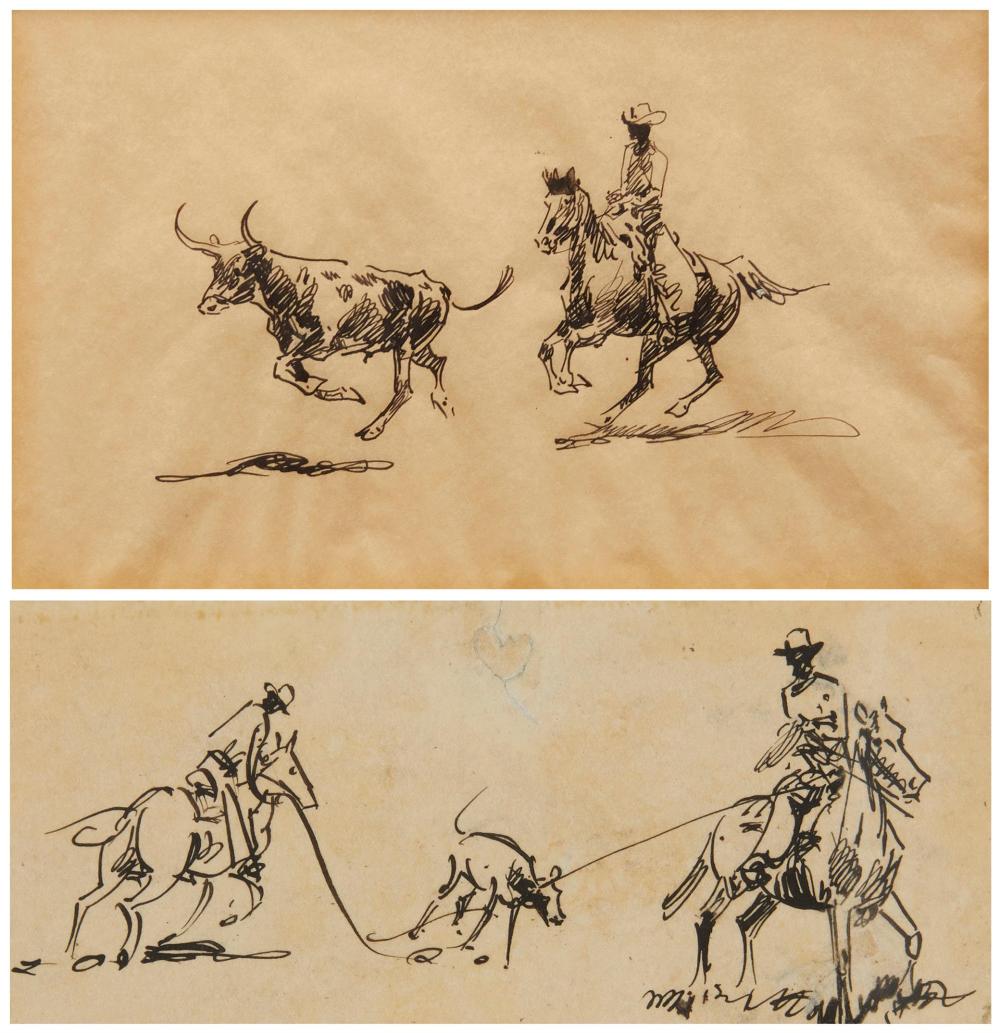 Appraisal: Edward Borein - Cowboy chasing steer India ink on brown