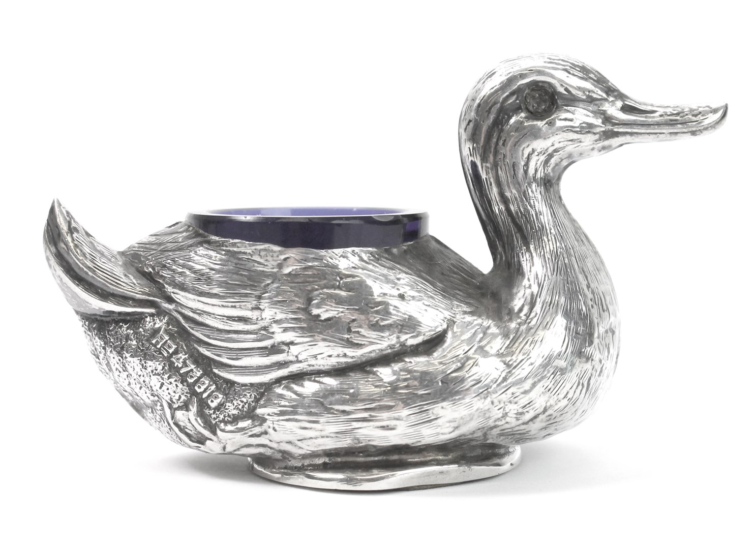 Appraisal: A silver stand modelled as a duck Birmingham with a