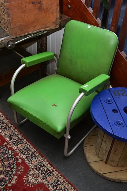 Appraisal: A PAIR OF WARREN MACARTHUR ARMCHAIRS IN GREEN VINYL A