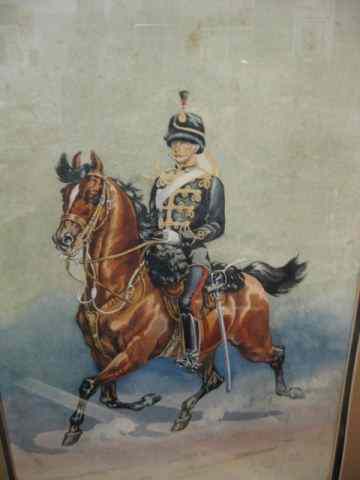 Appraisal: Watercolor of Military Officer on Horseback signed A H L