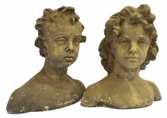 Appraisal: lot of Cast stone garden statuary busts each in the