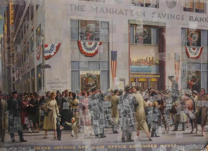 Appraisal: MANHATTAN SAVINGS BANK Oil on canvas not stretched ft in