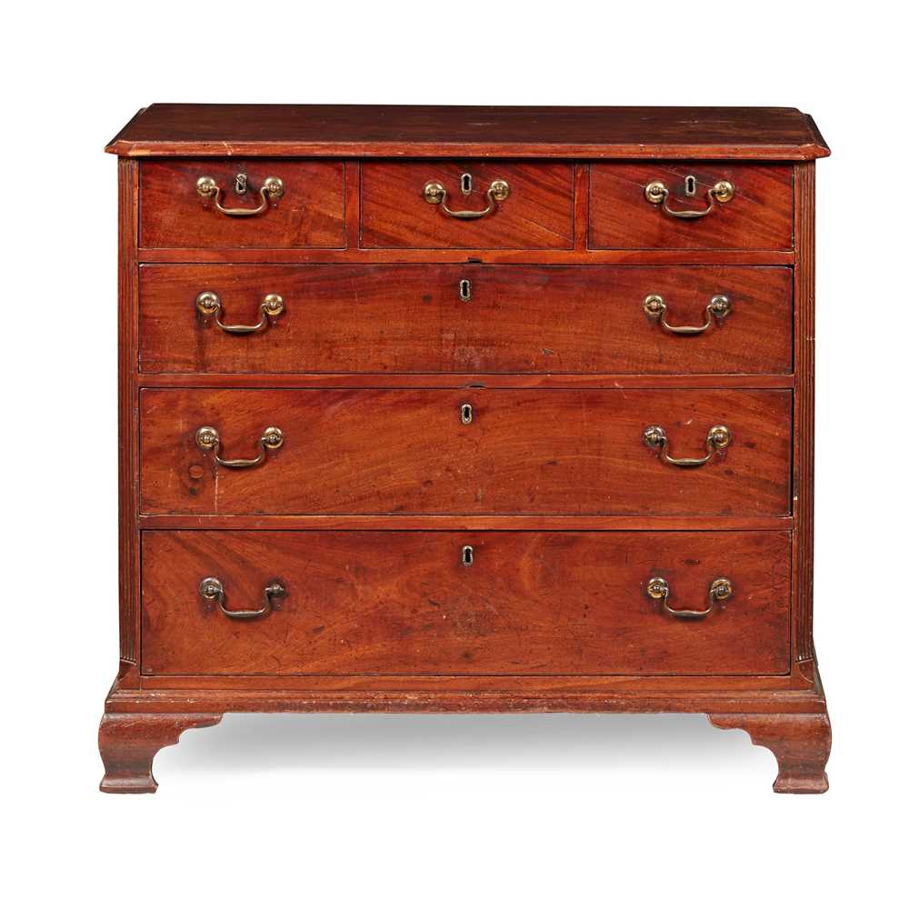 Appraisal: GEORGE III MAHOGANY CHEST OF DRAWERS TH CENTURY with three